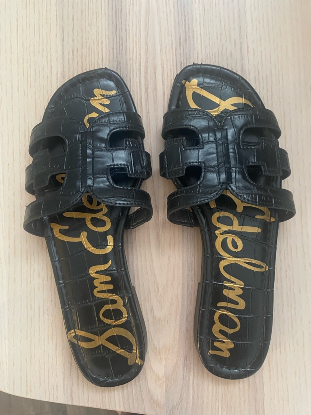 Sam Edelman Bay Slide Sandals - Leather - Black Croc